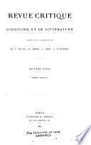 Revue critique d'histoire et de littérature, recueil hebdomadaire ...