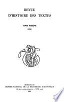 Revue d'histoire des textes