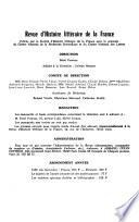 Revue d'histoire littéraire de la France
