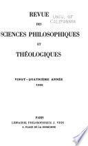 Revue des sciences philosophiques et théologiques