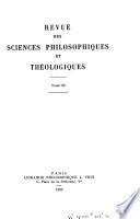 Revue des sciences philosophiques et théologiques