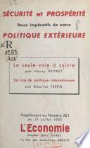 Sécurité et prospérité : deux impératifs de notre politique extérieure