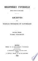Supplement à la Bibliotheèque universelle de Genève. Archives des sciences physiques et naturelles