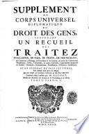 Supplement au Corps Universel Diplomatique du Droit des Gens Tome II