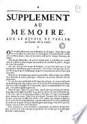 Supplement au memoire, sur le devoir de parler en faveur de la verité