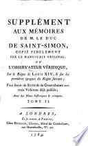 Supplément aux Mémoires de M. le Duc de Saint-Simon, tom. 1-4