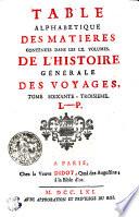 Table alphabetique des matieres contenues dans les LX. volumes de L'histoire générale des voyages