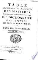 Table Analytique Et Raisonnée Des Matieres Contenues Dans Les XXXIII Volumes In-Folio Du Dictionnaire Des Sciences, Des Arts Et Des Métiers Et Dans Son Supplément
