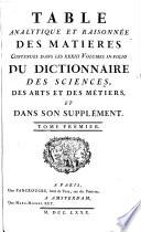 Table Analytique Et Raisonnée Des Matieres Contenues Dans Les XXXIII Volumes In-Folio Du Dictionnaire Des Sciences, Des Arts Et Des Métiers Et Dans Son Supplément
