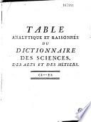Table analytique et raisonnée des matieres contenues dans les XXXIX volumes in-quarto du Dictionnaire des sciences, des arts et des métiers