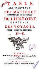 Table Des Matieres De L'Histoire  Des Voyages, D-K