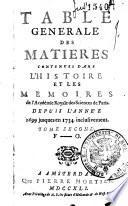 Table generale des matieres contenues dans l'Histoire et les memoires de l'Academie royale des sciences de Paris. Depuis l'annee 1699 jusques en 1734 inclusivement. Tome premier -troisieme