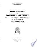 Table générale du Journal officiel de la République démocratique de Madagascar pour l'année 1978