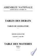 Tables des débats, tables de Législature