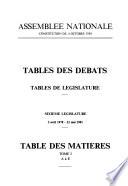 Tables des débats, tables de Législature