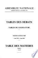 Tables des débats, tables de Législature