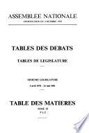 Tables des débats, tables de Législature