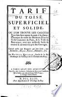 Tarif du toisé superficiel et solide, ...