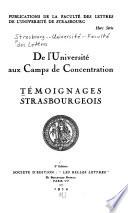 Témoignages strasbourgeois: de l'Université aux camps de concentration