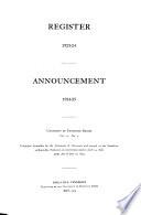 The University of Tennessee Register for ... and Announcement for ...