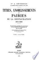 Titres, anoblissements et pairies de la Restauration, 1814-1830