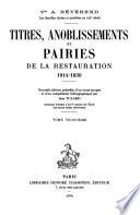 Titres, anoblissements et pairies de la Restauration, 1814-1830