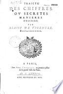 Traicté des chiffres, ou secrètes manières d'escrire