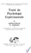 Traité de psychologie expérimentale: Apprentissage et mémoire, par J.-F. Le Ny et al