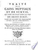 Traité des gains nuptiaux et de survie
