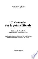 Trois essais sur la poésie littérale