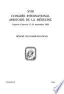 XVIII congres international d'histoire de la medecine
